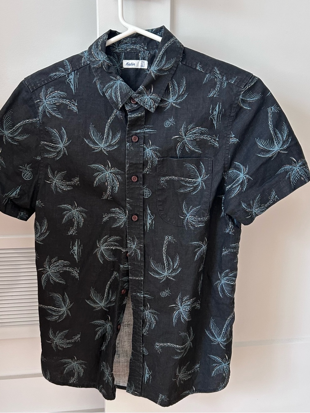 Katin Black Short-Sleeve Palm-Print Button-Down Shirt